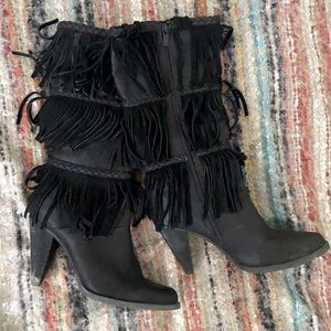 Tall black fringe boots!